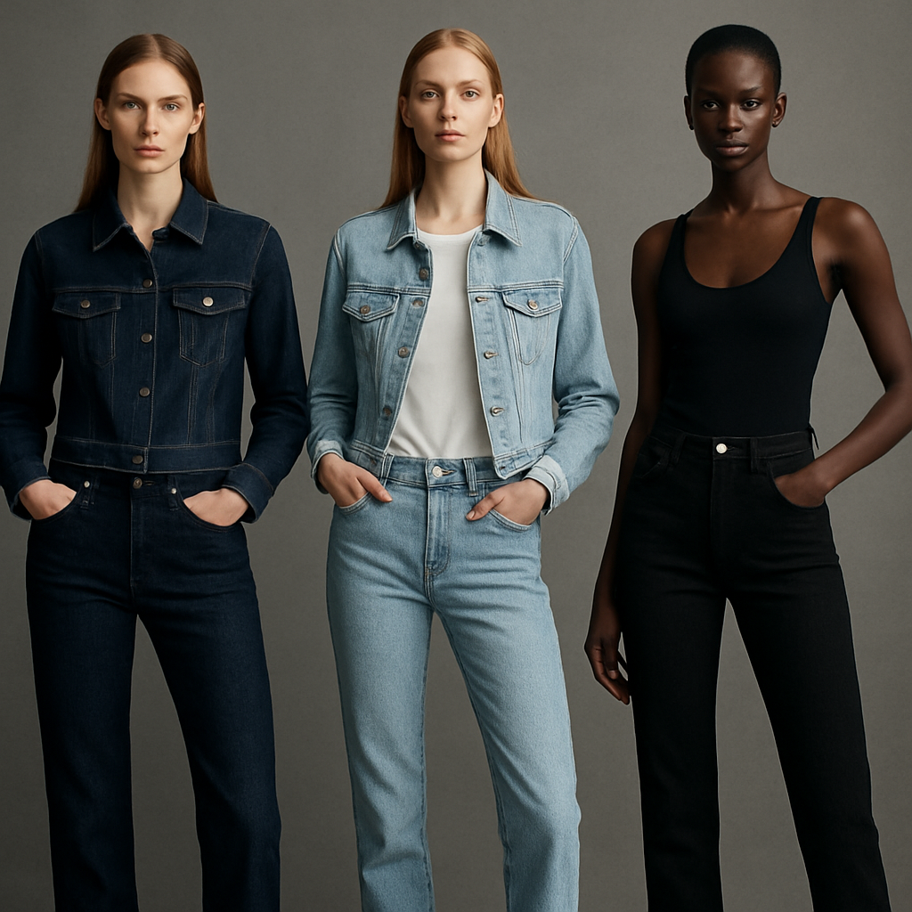 The FOUNDATIONS collection — three tall women in premium denim