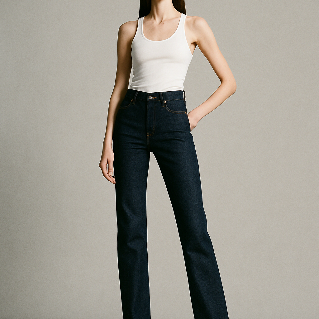 A tall woman standing with confidence in premium STATURE denim